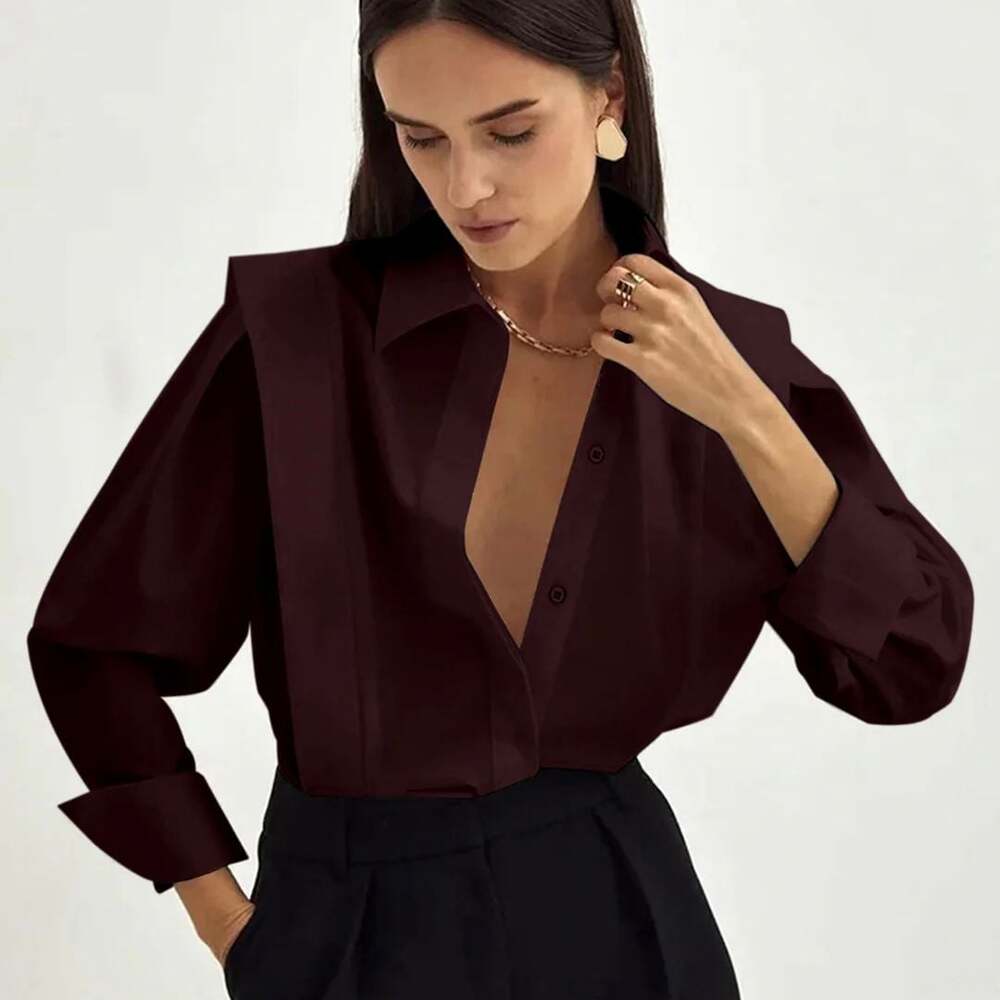 Commense Oversized Button Down Shirt Burgundy Med… - image 1